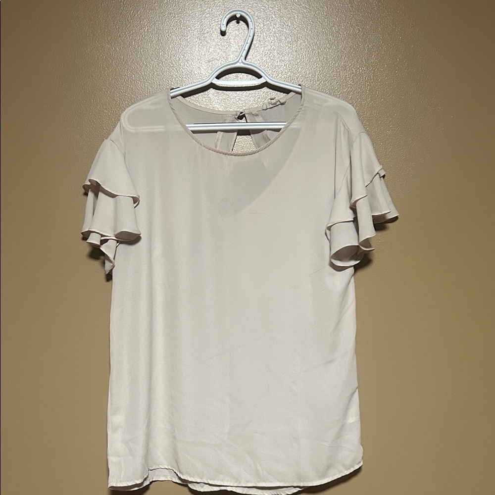 Elegant Cream Ruffle Sleeve Top